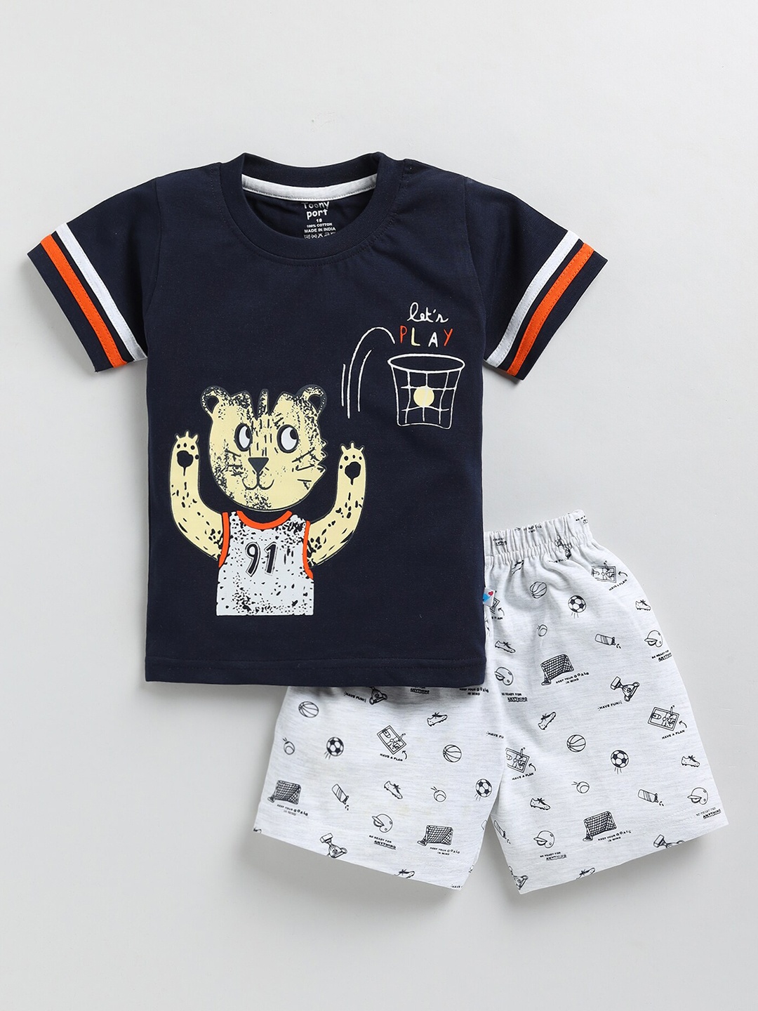 

Toonyport Boys Animal Printed T-shirt with Shorts, Navy blue