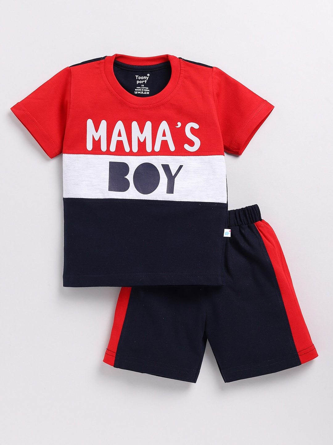 

Toonyport Boys Pure Cotton Printed T-shirt with Shorts, Red