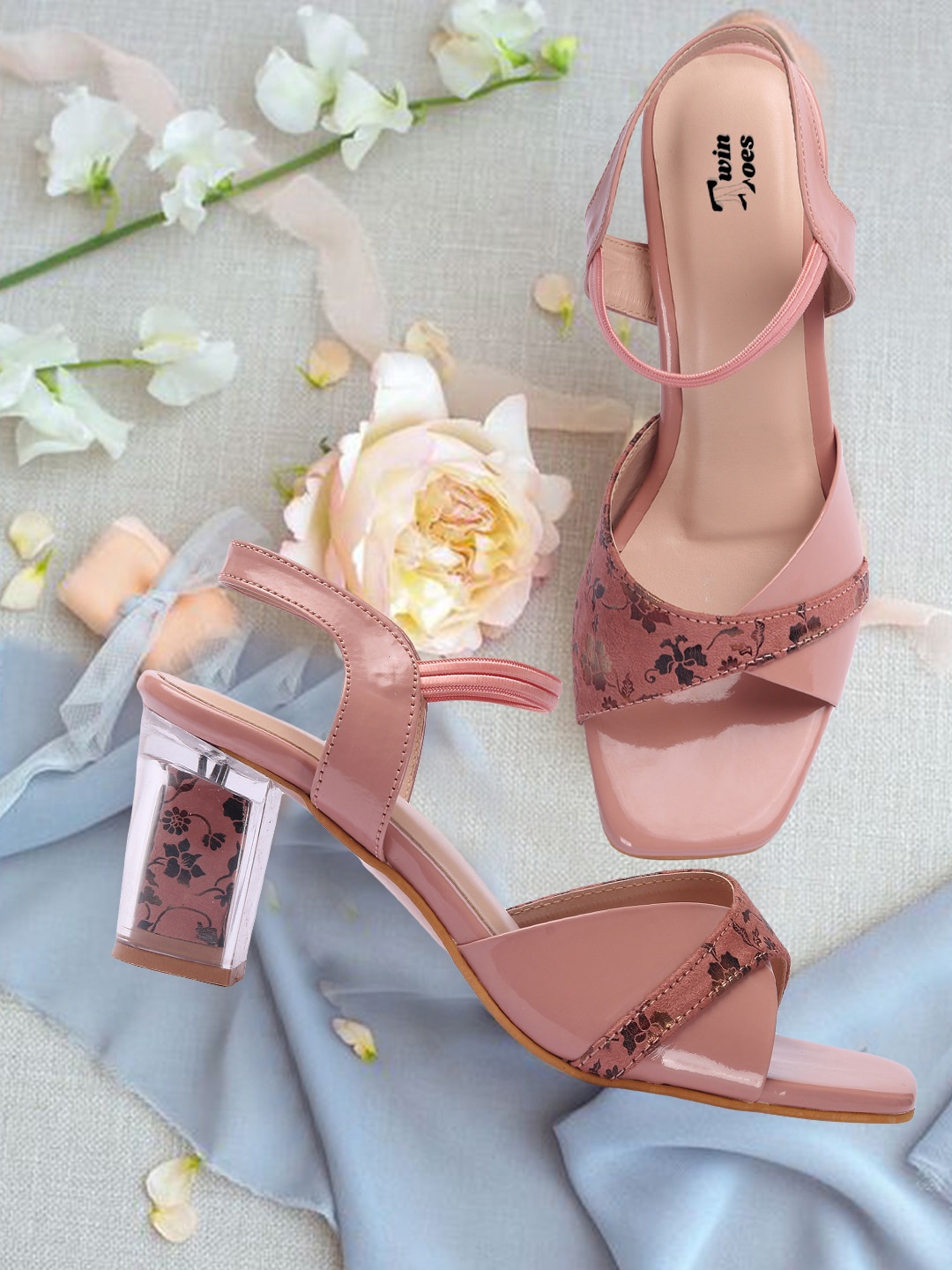 

TWIN TOES Peep Toes Block Heels, Pink