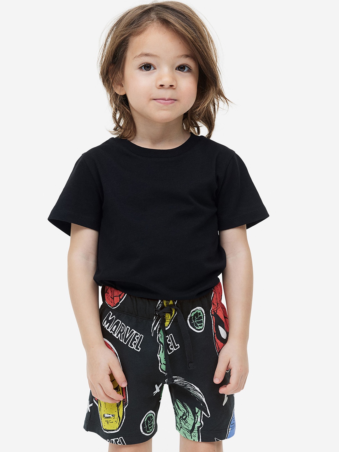 

H&M Boys Marvel Printed Pull-On Shorts, Black