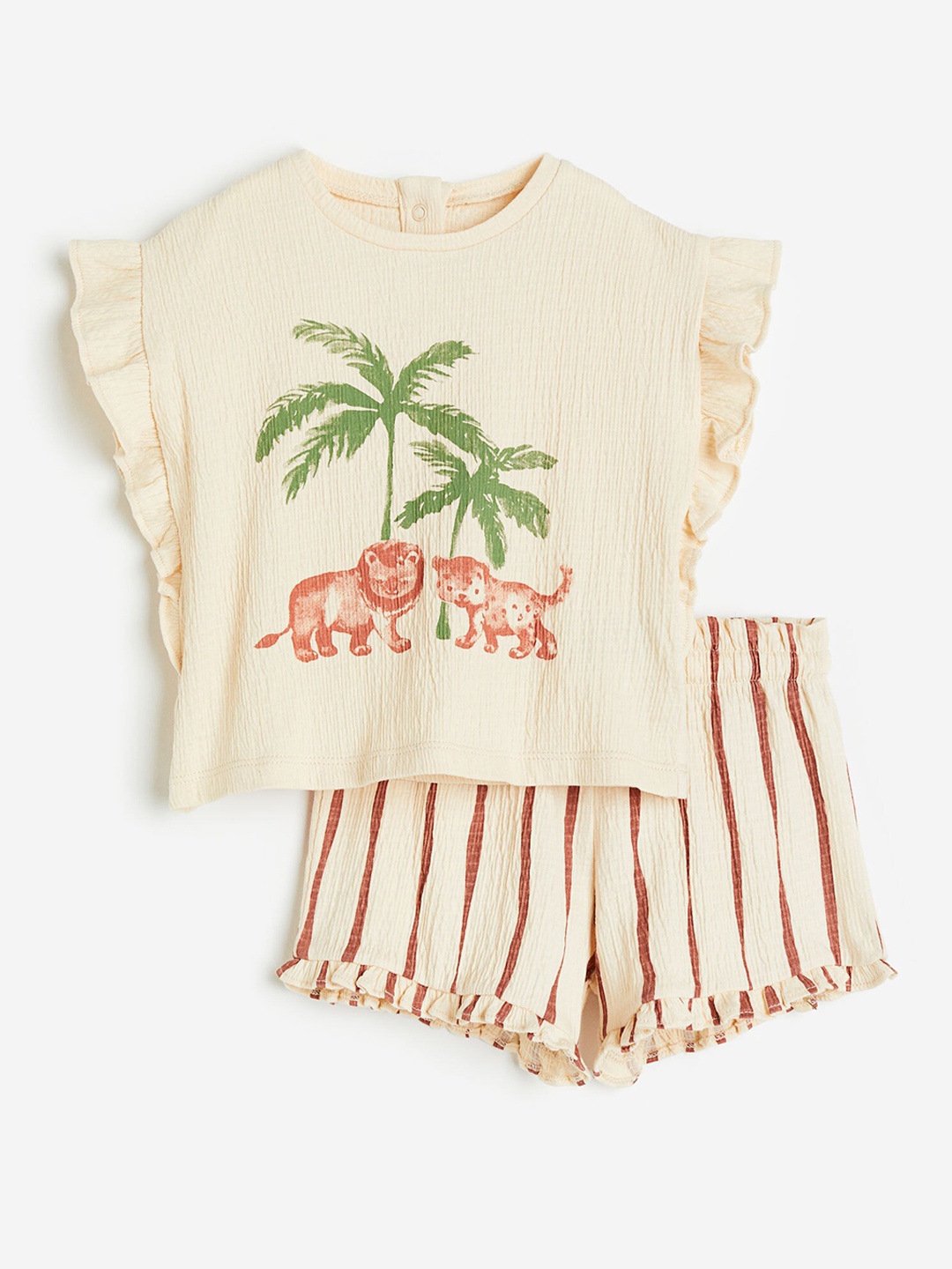 

H&M Girls 2-Piece Frill-Trimmed Set, Beige