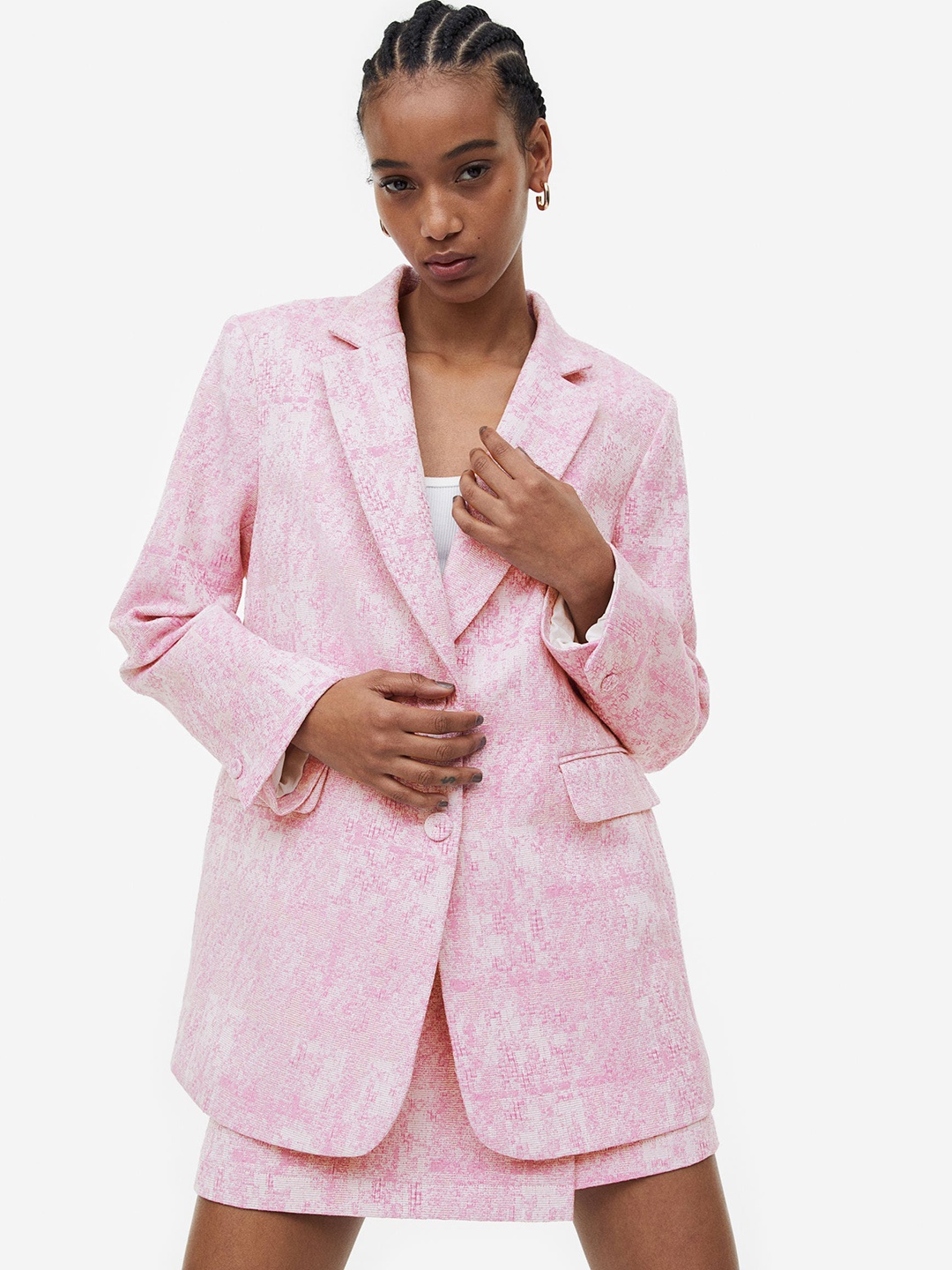 

H&M Textured-Weave Blazer, Pink