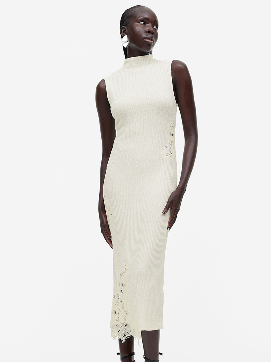 

H&M Lace-Detail Ribbed Dress, White