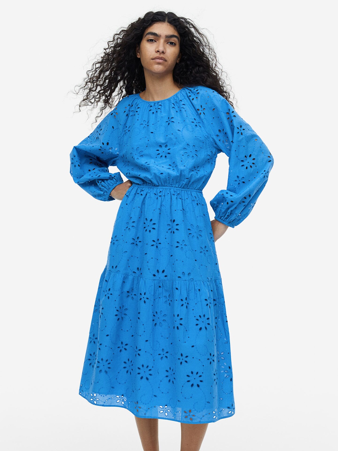 

H&M Broderie Anglaise Tie-detail Dress, Blue