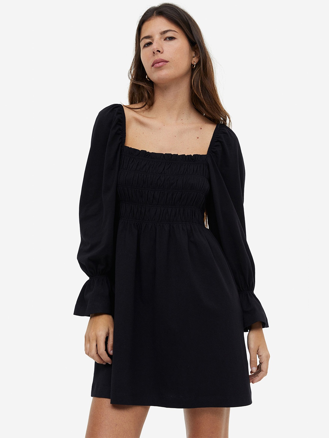 

H&M Smocked Jersey Dress, Black