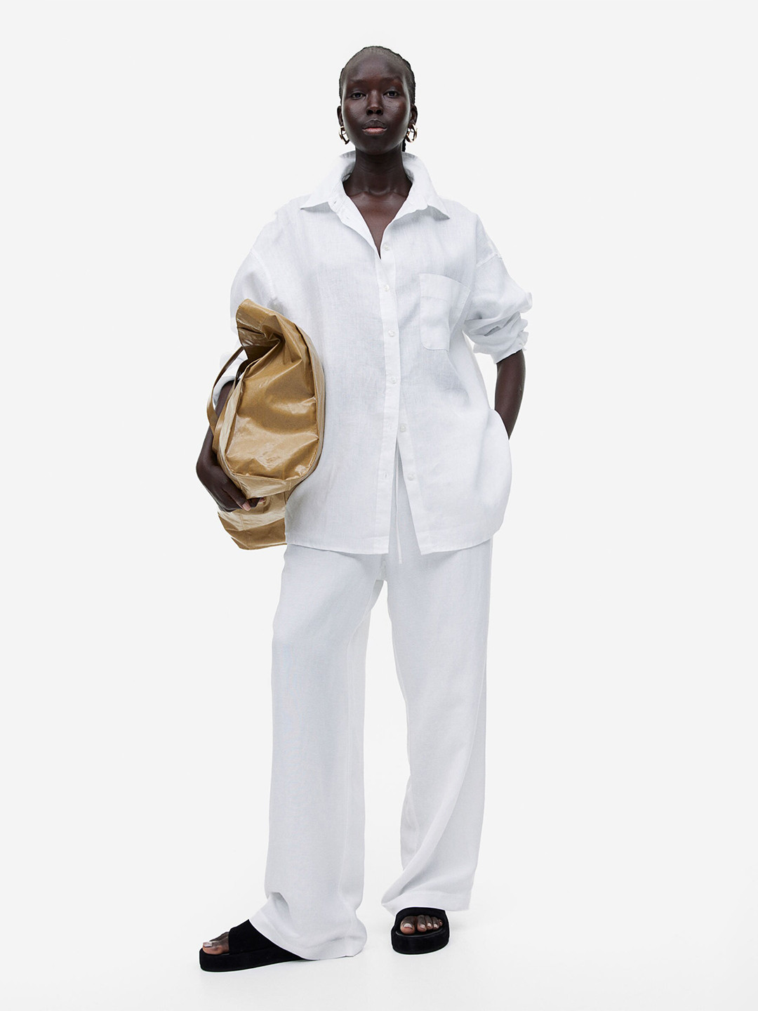 

H&M Women Oversized Linen Shirt, White