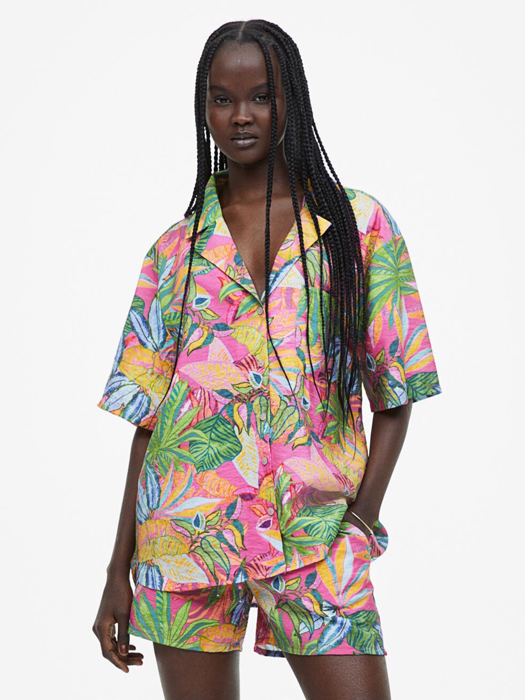 

H&M Women Patterned Resort Shirt, Pink
