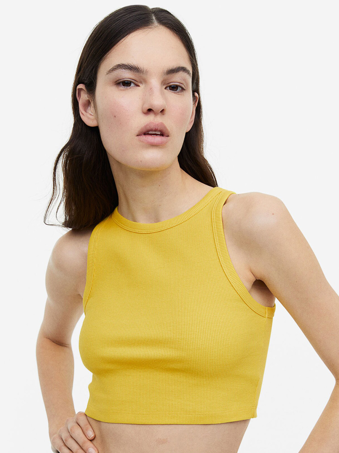 

H&M Cropped Vest Top, Yellow