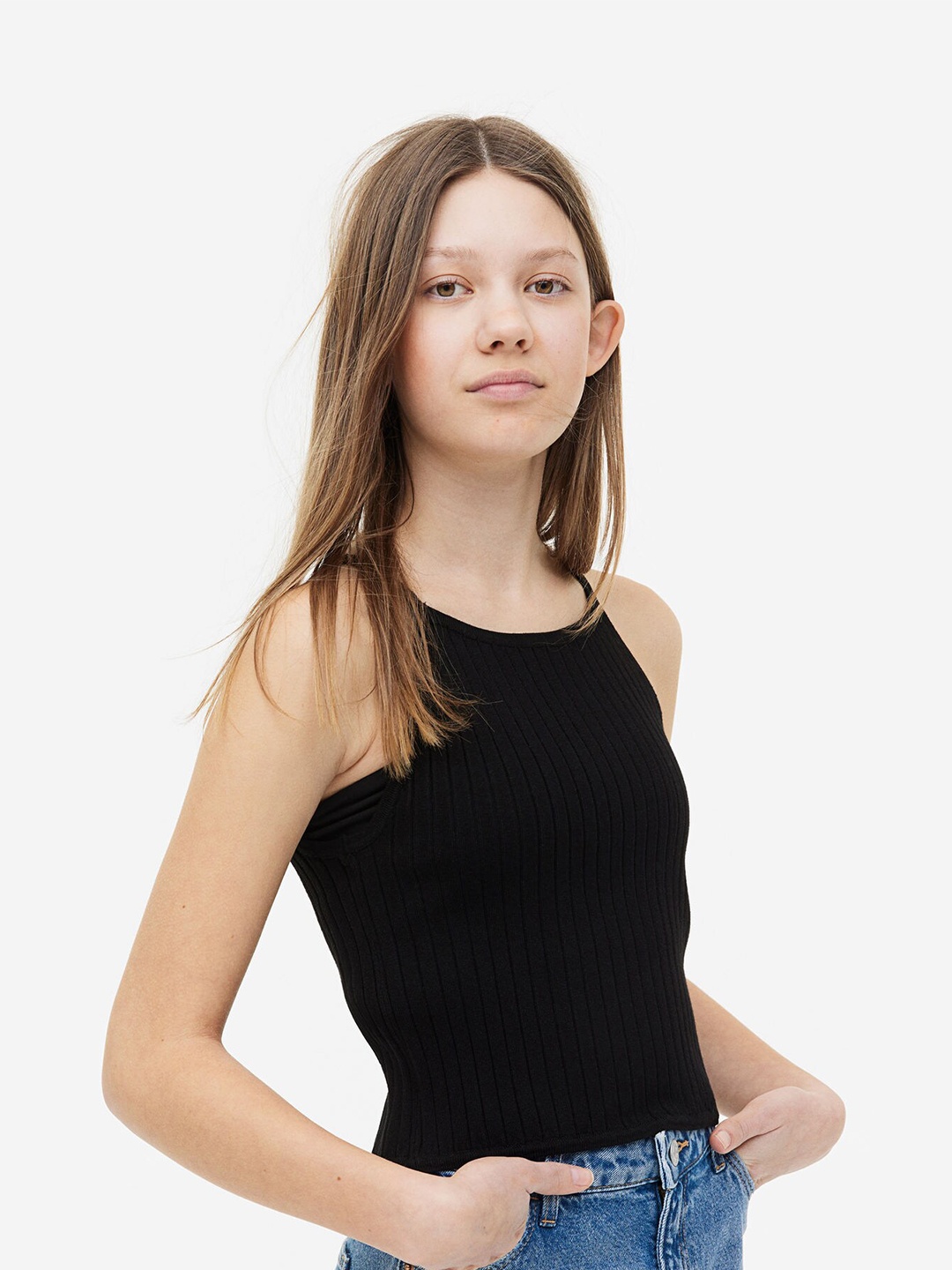 

H&M Rib-Knit Vest Top, Black