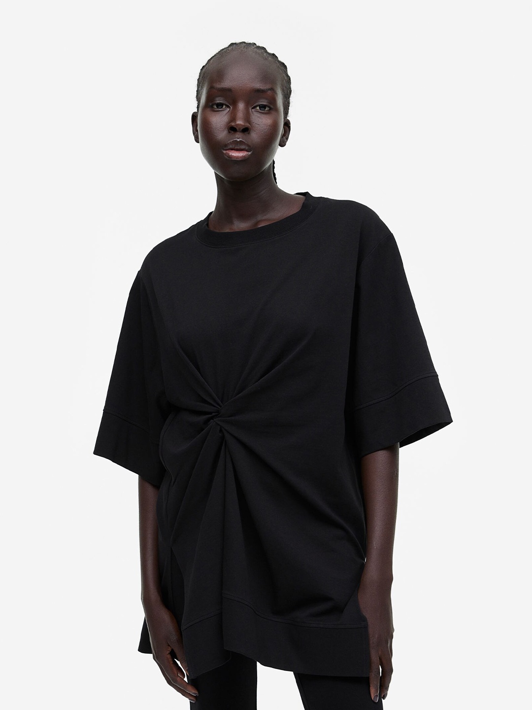 

H&M Women Oversized Knot-Detail Top, Black