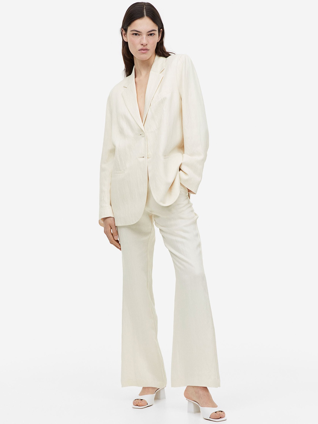 

H&M Women Flared Viscose Trousers, White