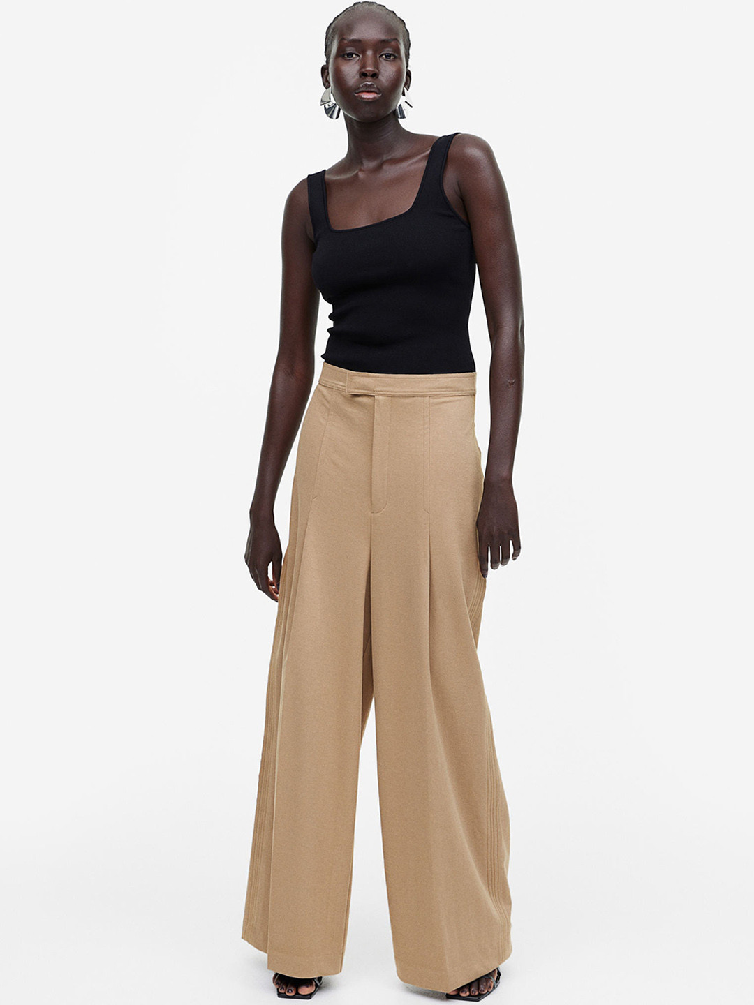 

H&M Women Wide Trousers, Beige