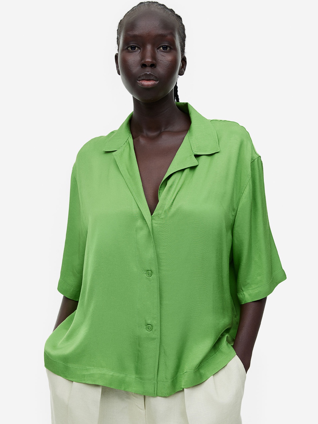 

H&M Women Boxy Viscose Blouse, Green