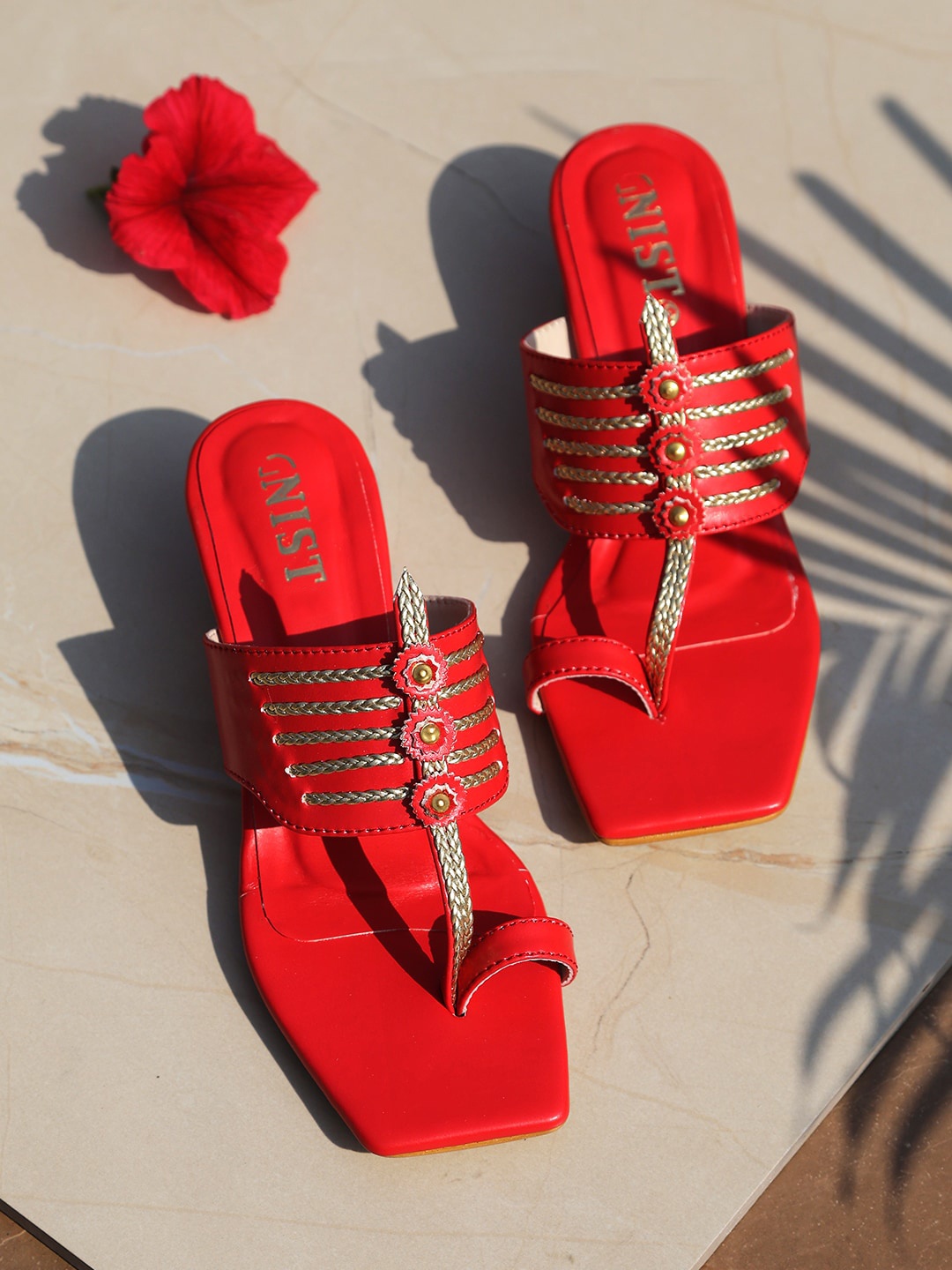 

GNIST Ethnic Embellished Block Heels, Red