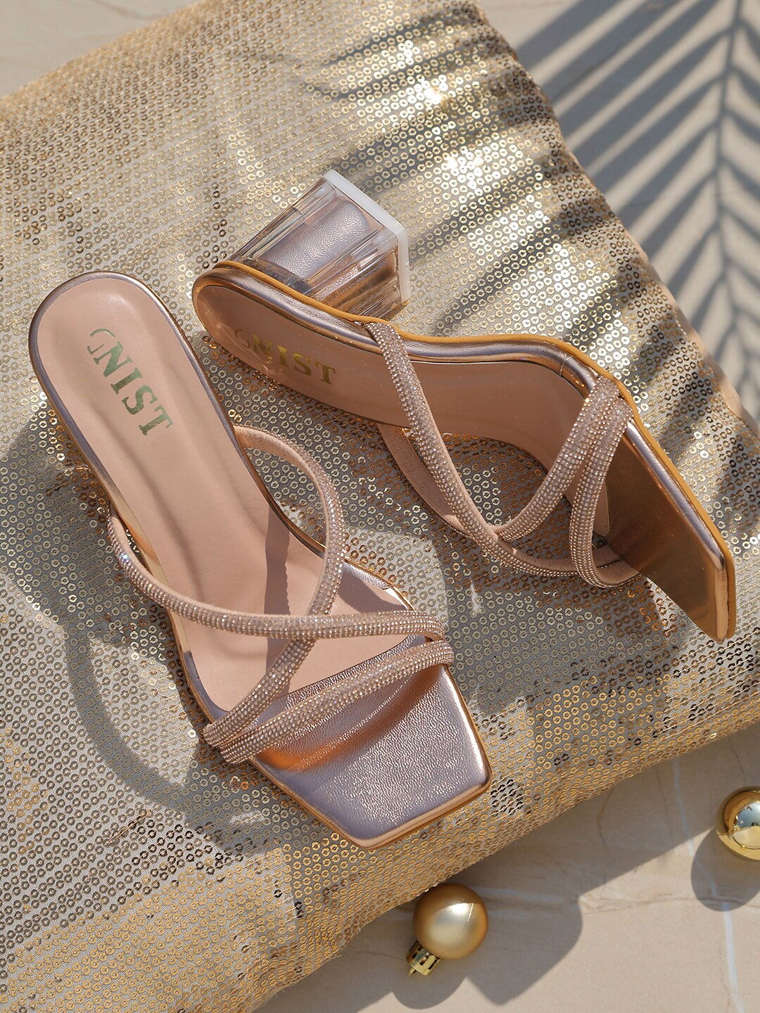 

GNIST Open Toes Block Heels, Rose gold