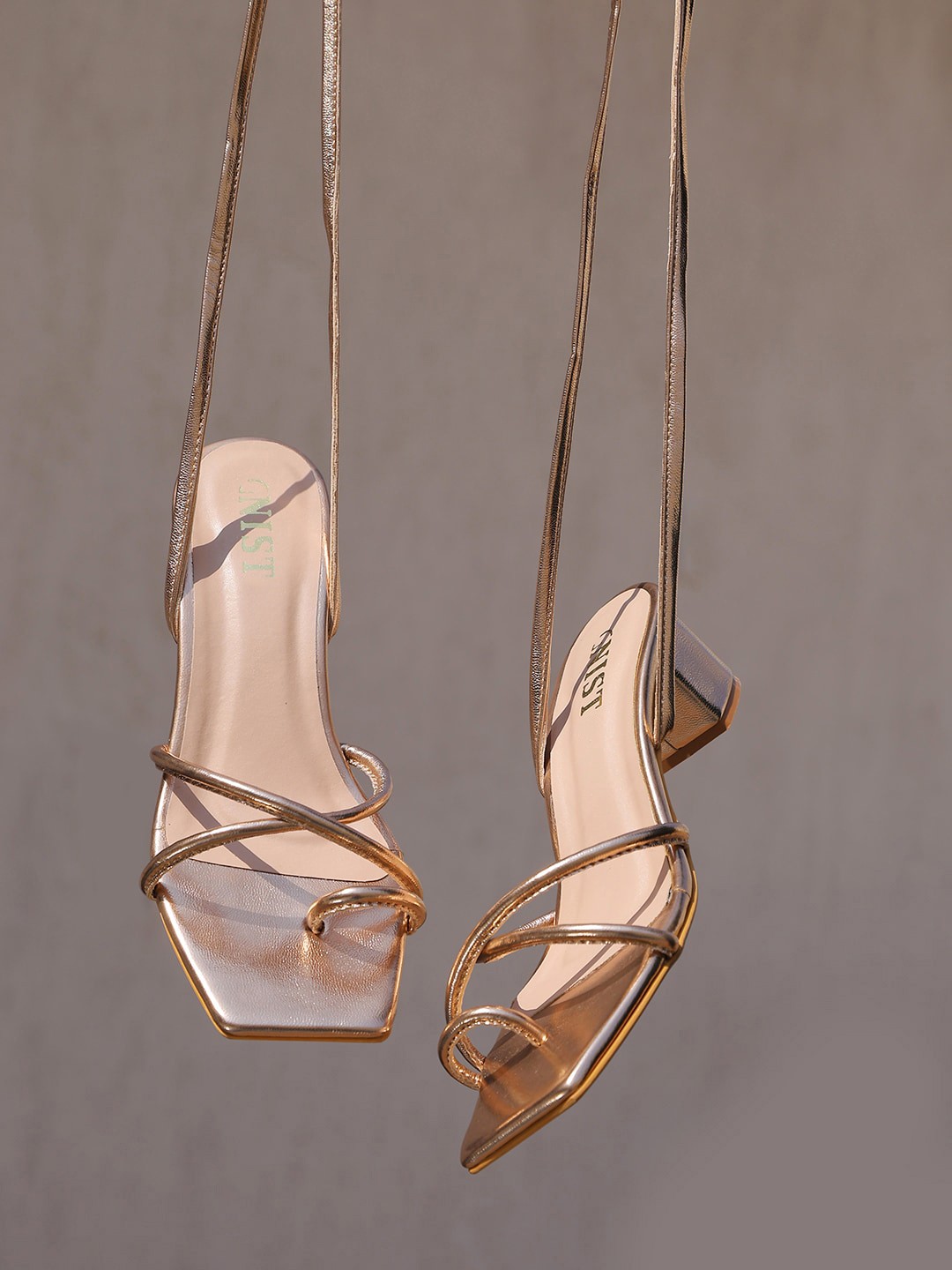 

GNIST Open Toe Tie up Gladiator Block Heel, Rose gold