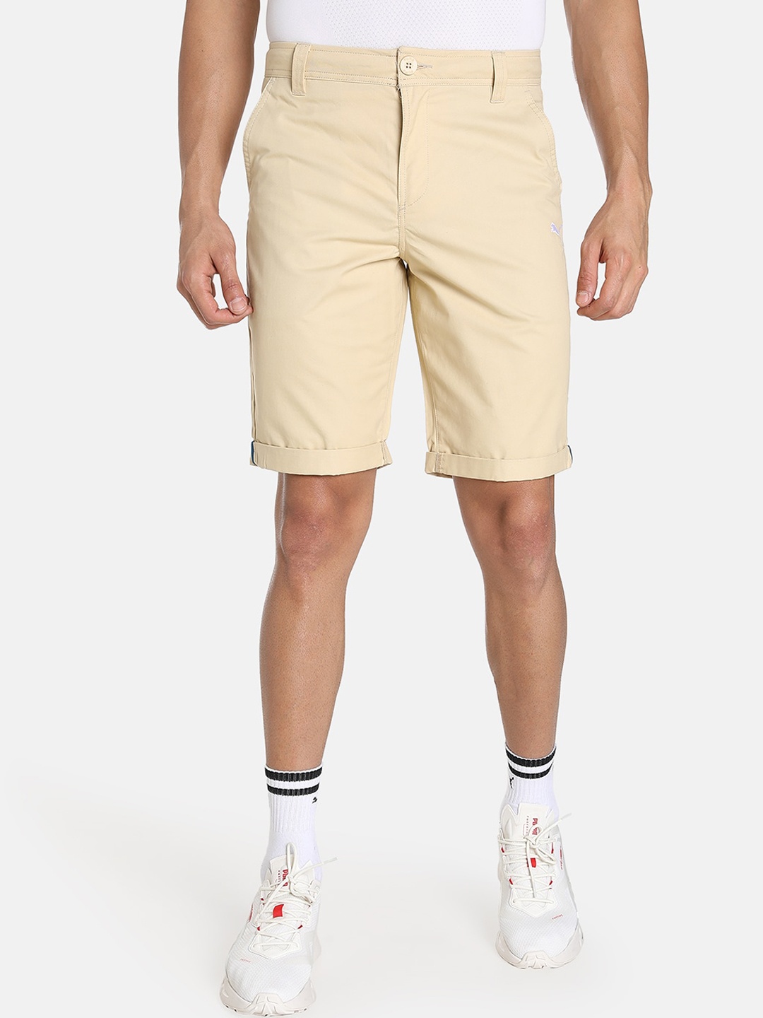 

one8 x PUMA Men Slim Fit Mid-Rise Cotton Chino Shorts, Beige