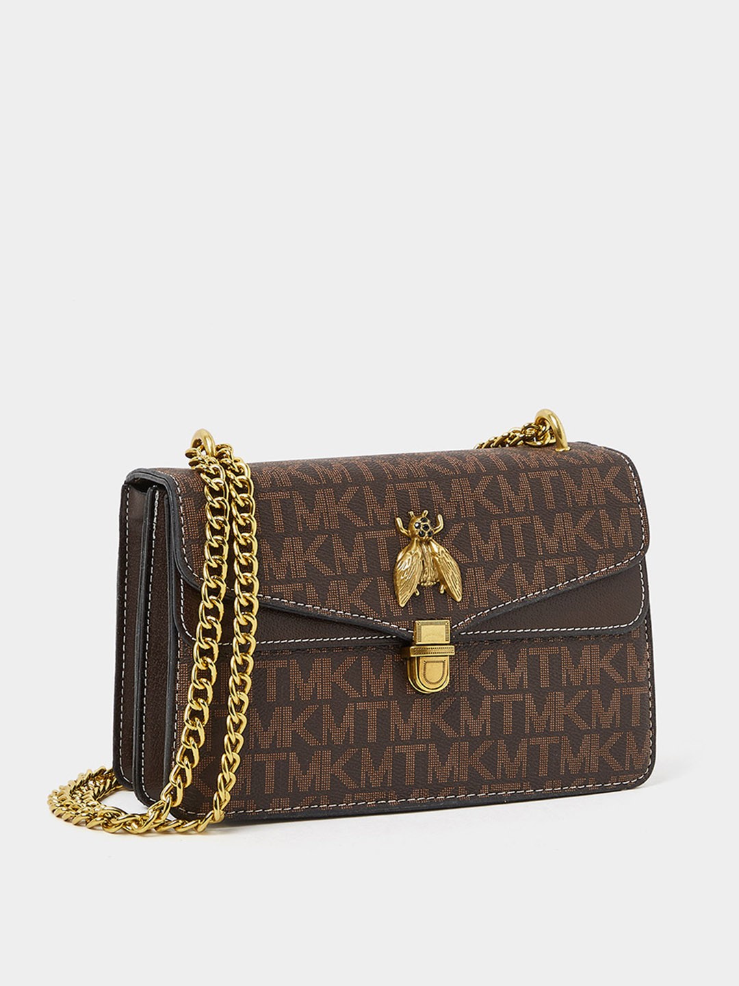 

Styli Women Textured Butterfly Detail Sling Bag with Chain Strap, Brown