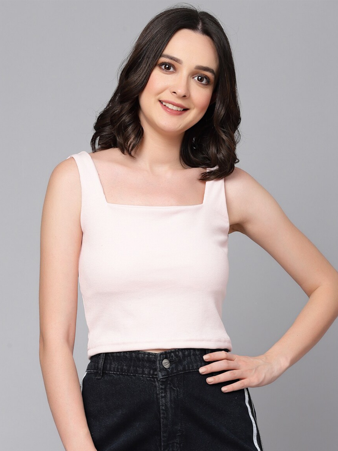 

HILL STREET Square Neck Cotton Tank Top, Pink