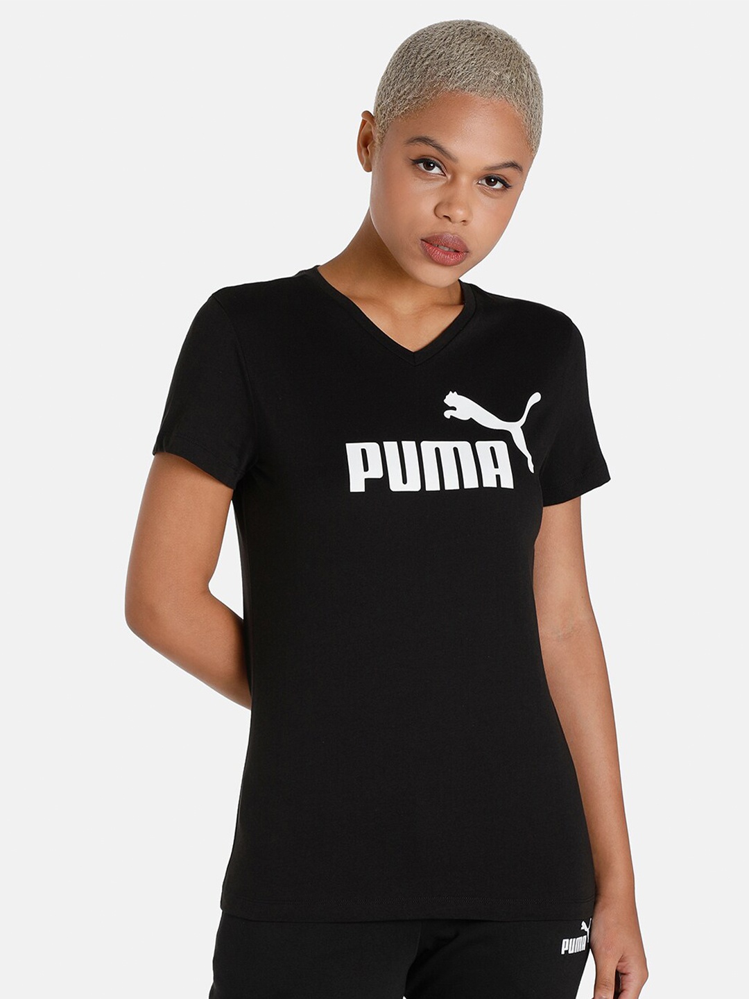 

Puma Women ESS V-Neck Regular Fit Cotton T-Shirt, Black