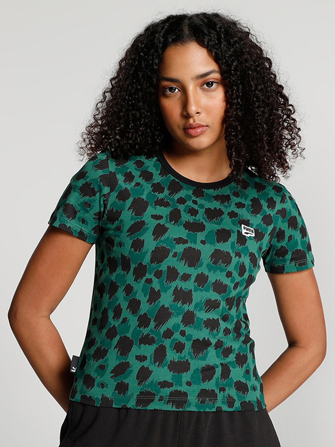 

Puma Women DOWNTOWN Printed Slim-Fit Cotton T-Shirt, Green