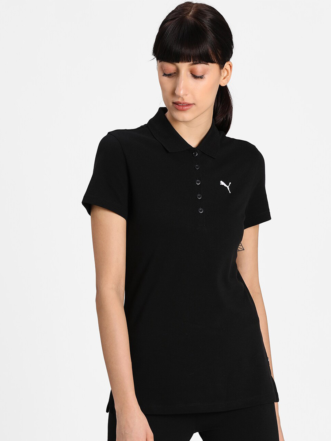 

Puma Women ESS Polo Collar Regular Fit Cotton T-Shirt, Black