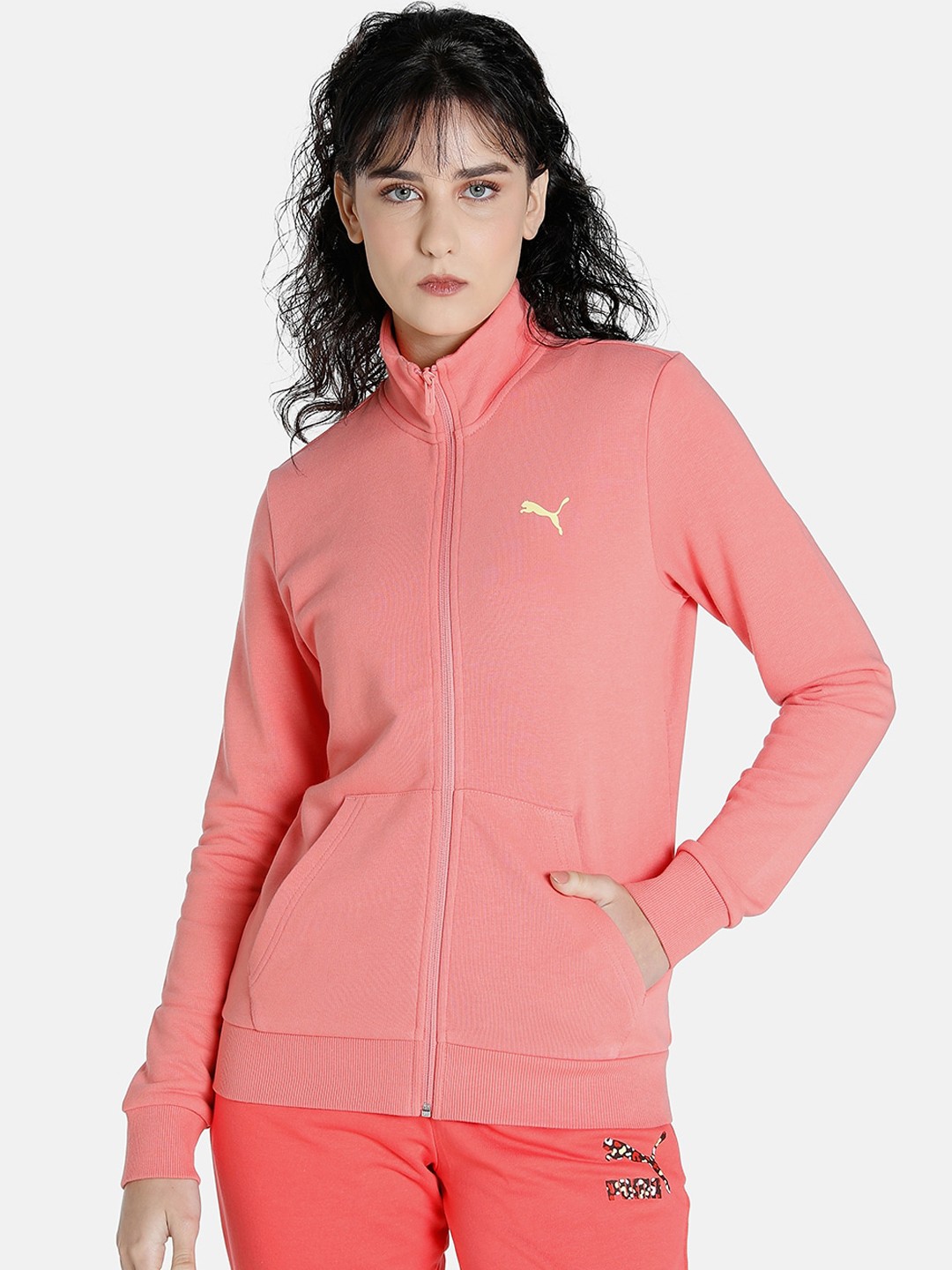 

Puma Women Graphic Printed Cotton Sporty Regular Fit Jacket, Pink