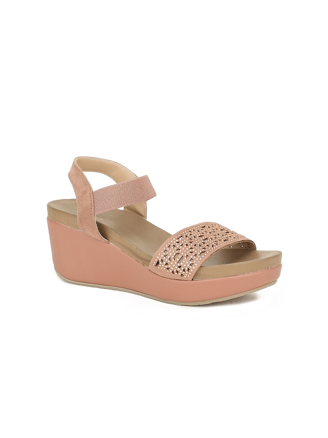 

Bata Pink Embellished Laser Cut Wedge Heels