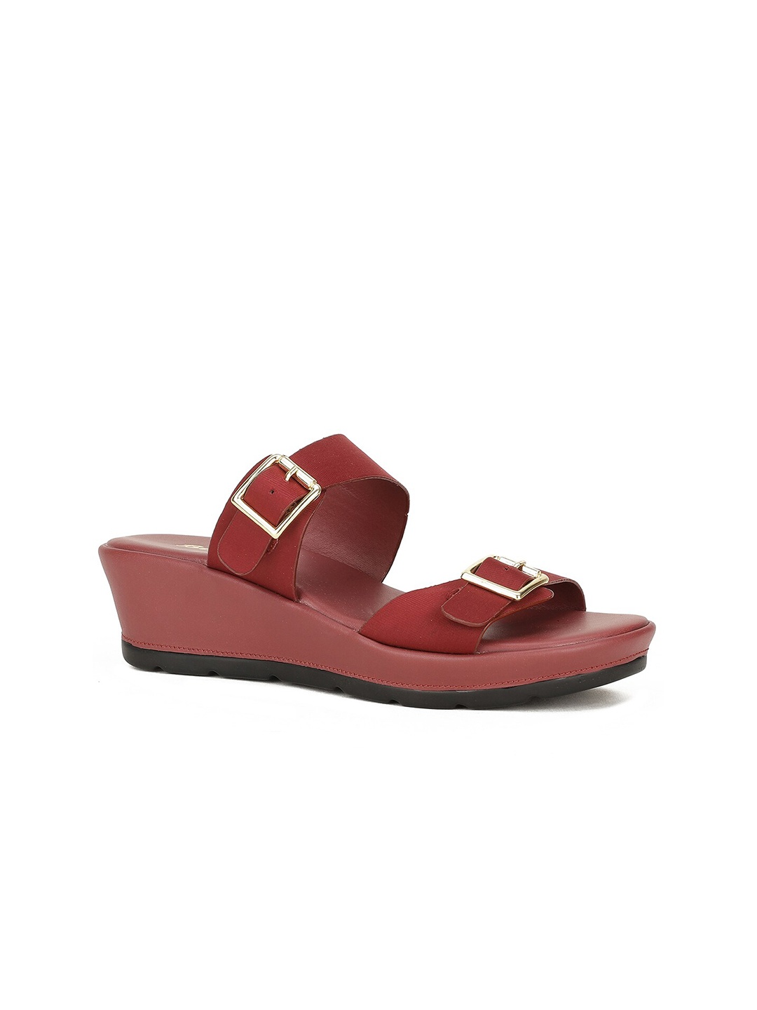 

Bata Buckle Detailed Wedge Heels, Maroon