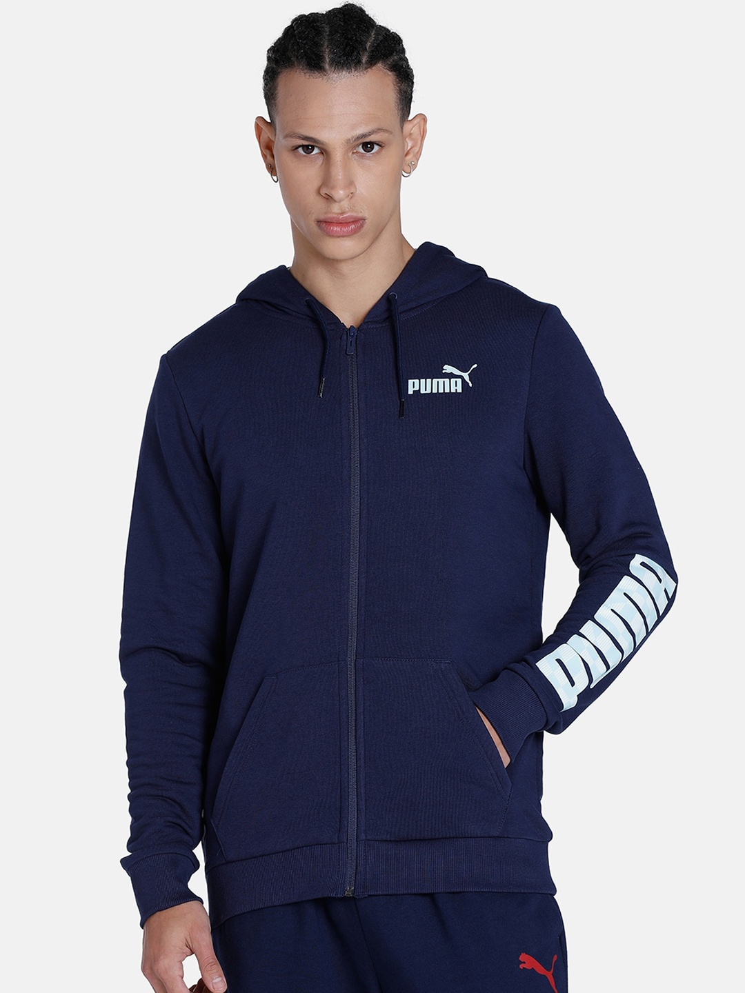

Puma Men Stylized Graphic Printed Cotton Slim Fit Sporty Jacket, Navy blue