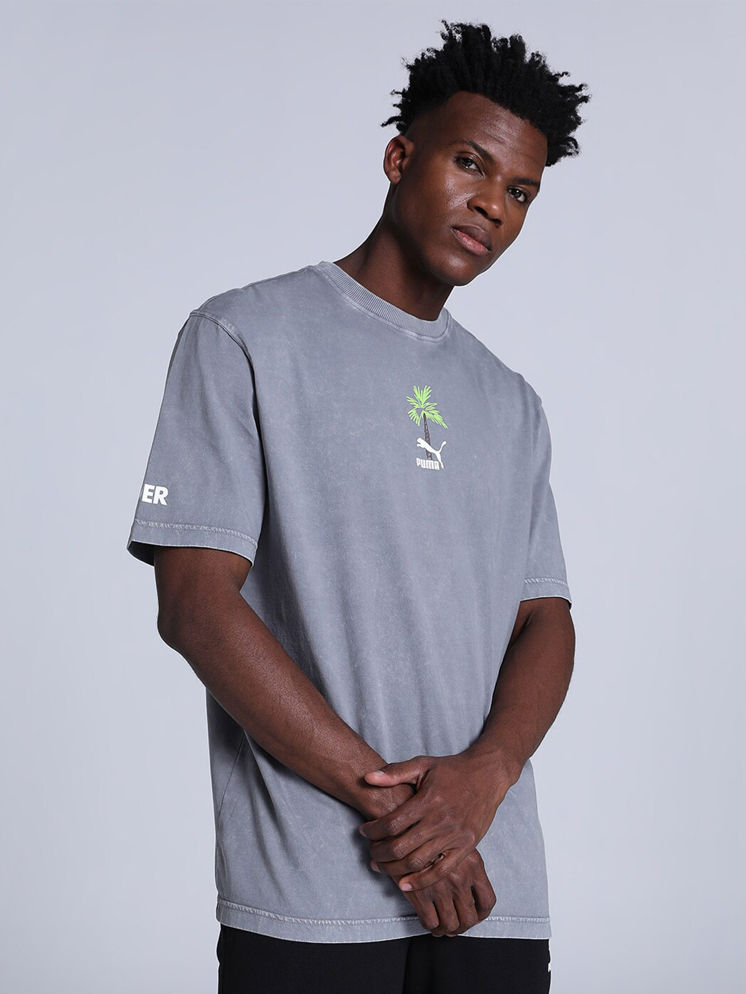 

Puma X 1DER Men Brand Logo-Printed Relaxed-Fit Cotton T-Shirt, Grey