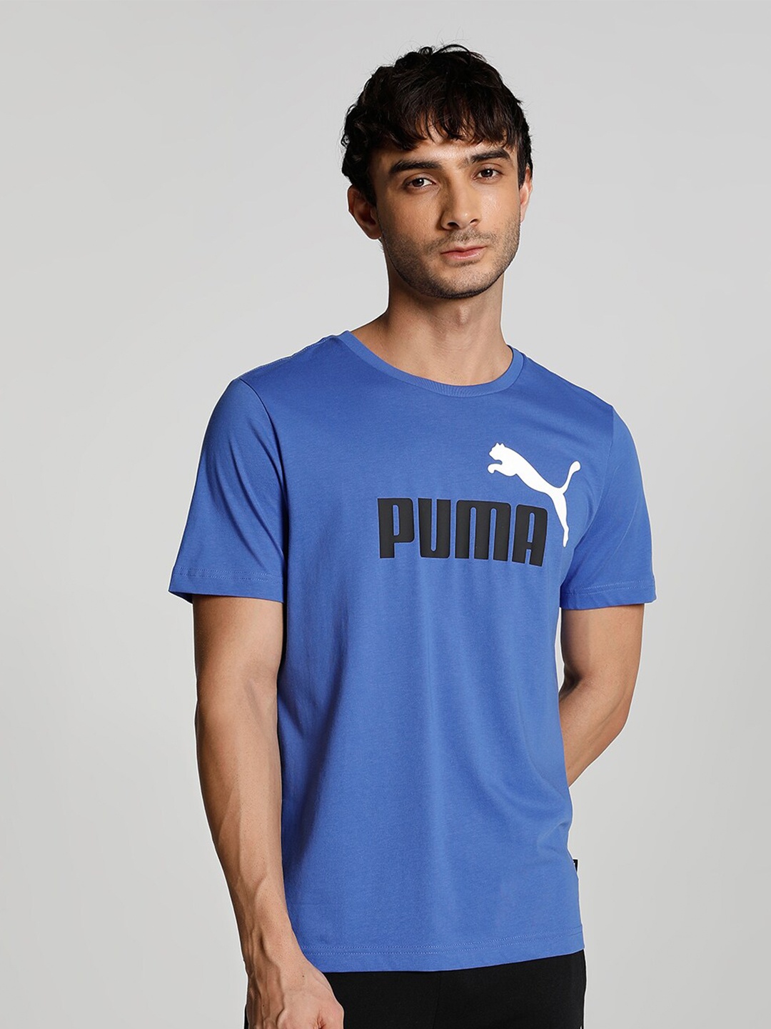 

Puma Men ESS+ 2 Col Logo Printed Pure Cotton T-Shirt, Blue