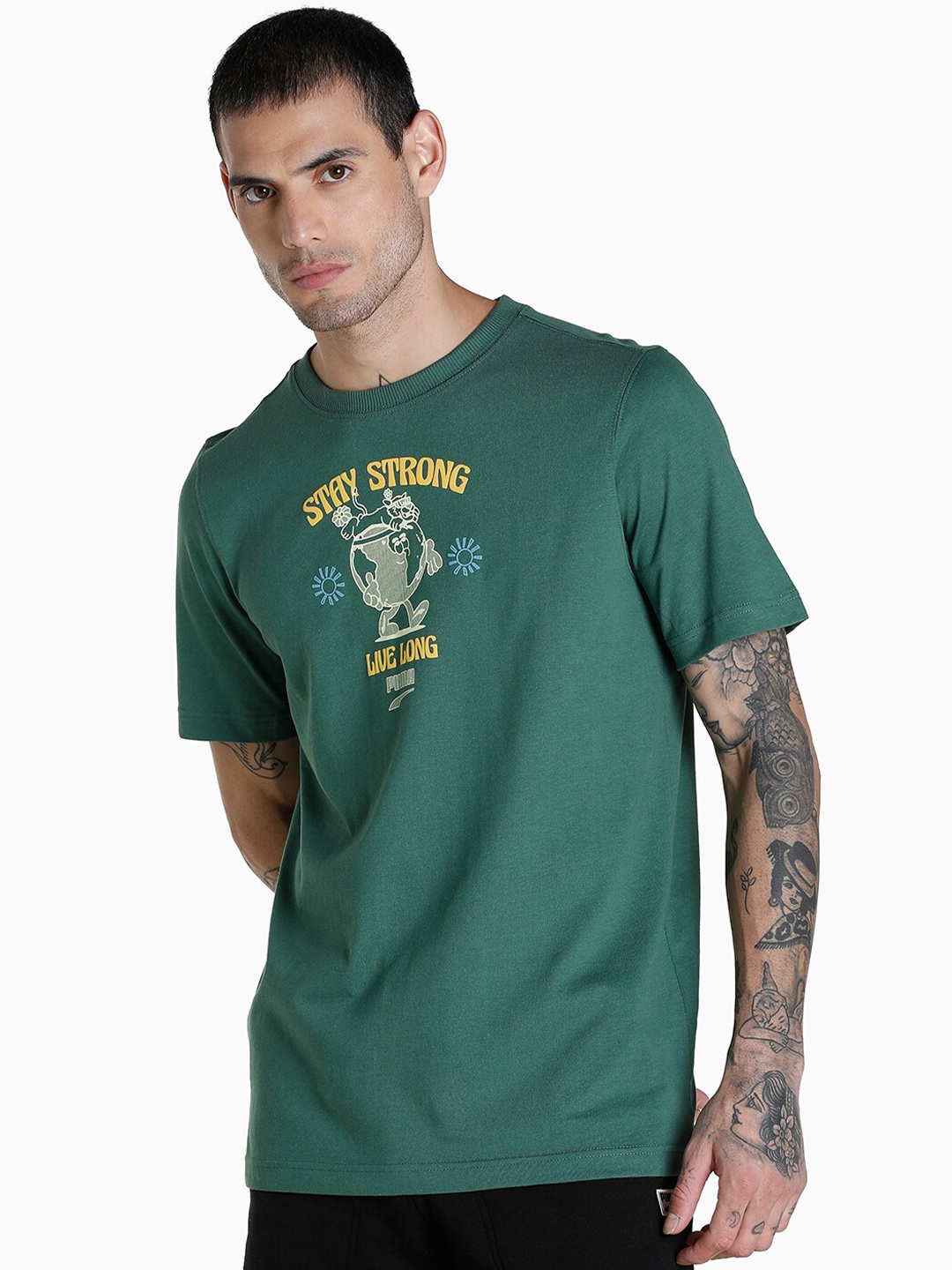

Puma Downtown Graphic-Printed Relaxed-Fit Cotton Knitted T-Shirt, Green