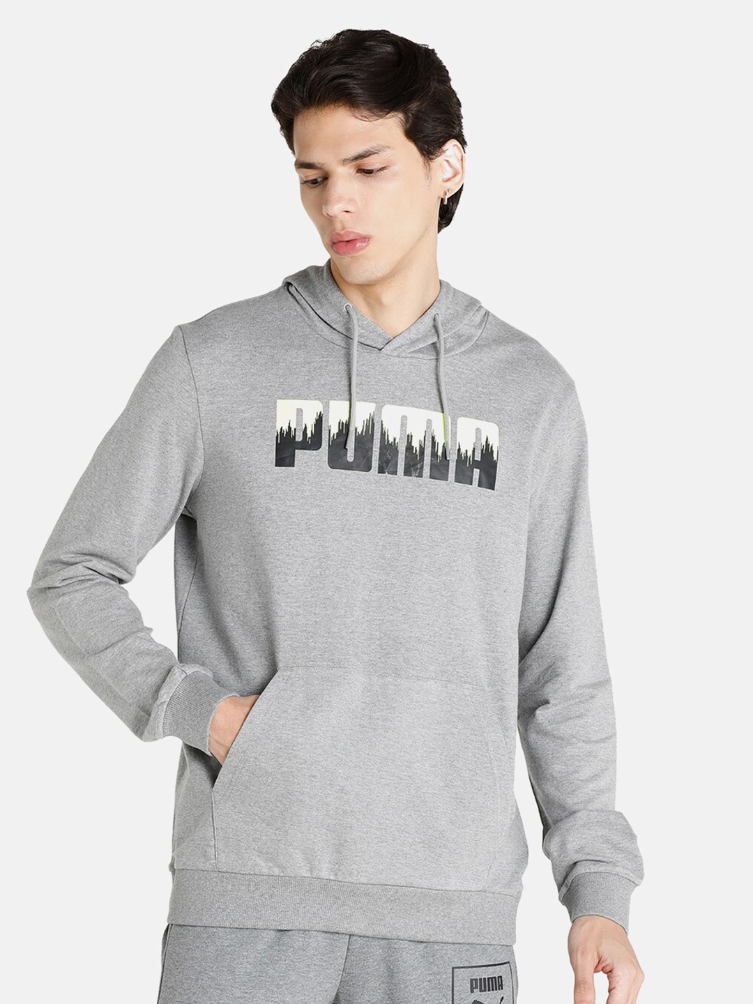 

Puma Men Brand Logo-Printed Cotton Hooded Sweatshirt, Grey