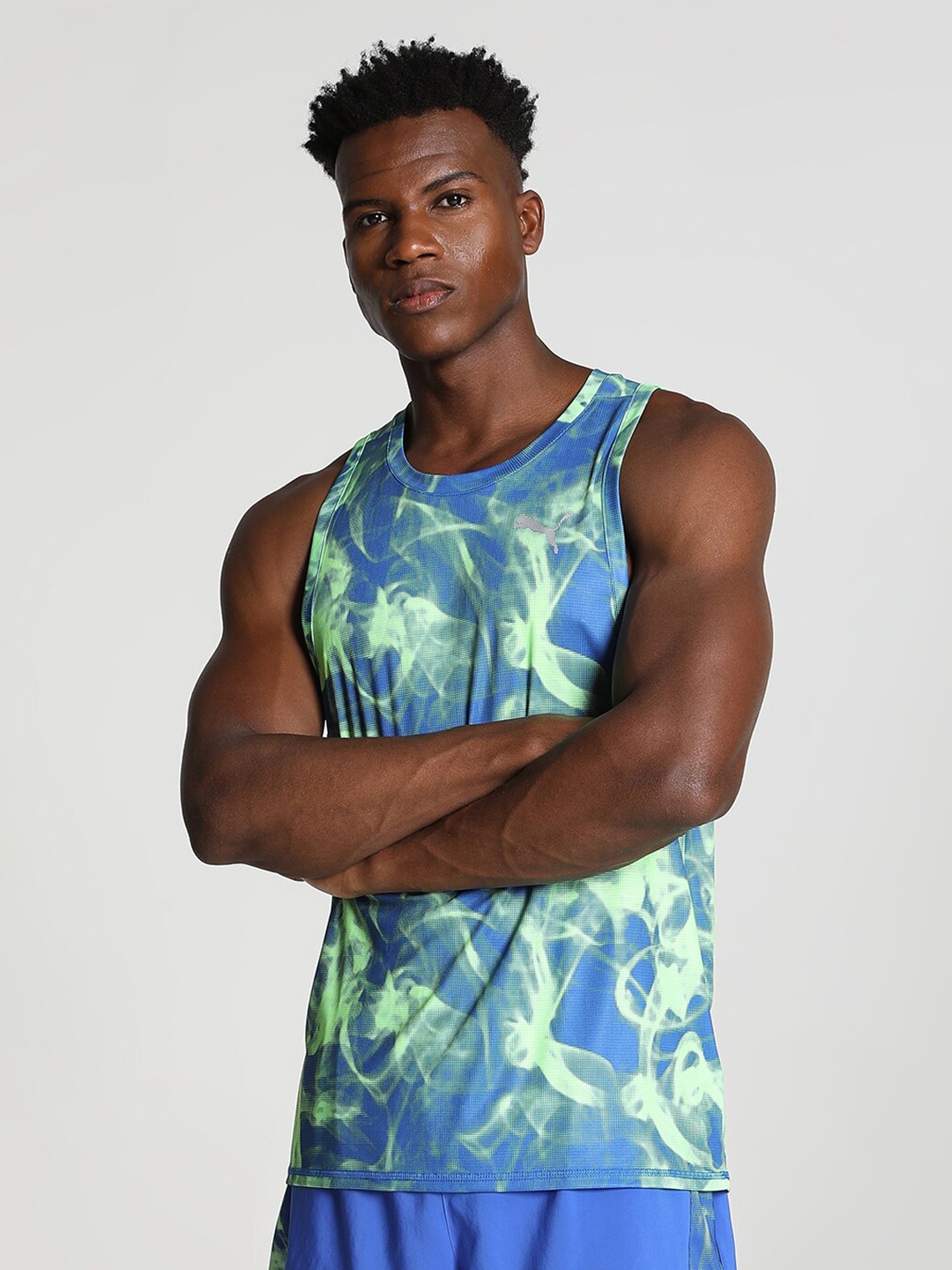 

Puma Run Favorite All Over Printed Running Knitted Tank T-Shirt, Blue