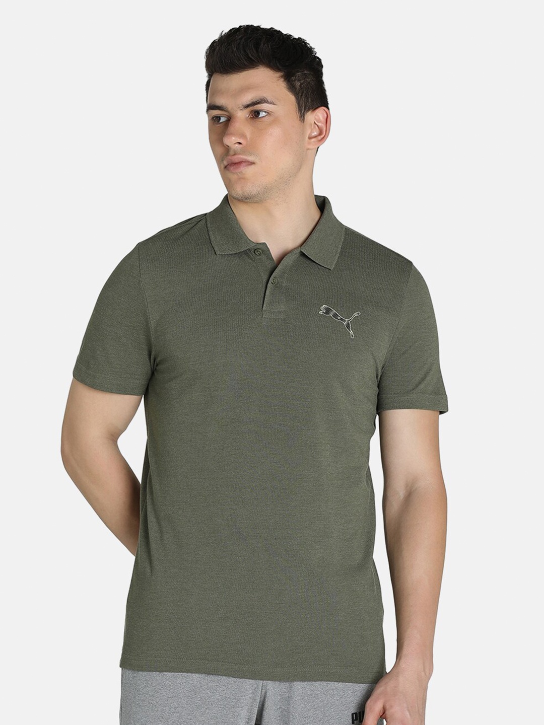 

Puma Dotted Graphic Slim-Fit Polo Collar Knitted T-Shirt, Olive