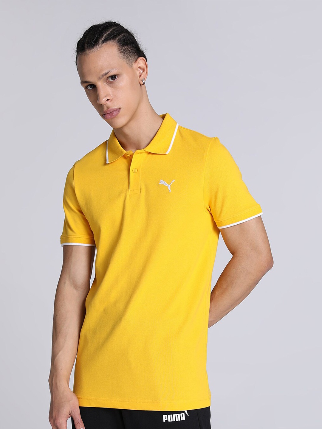 

Puma Polo Collar Tipping Heather Slim-Fit Cotton T-Shirt, Yellow