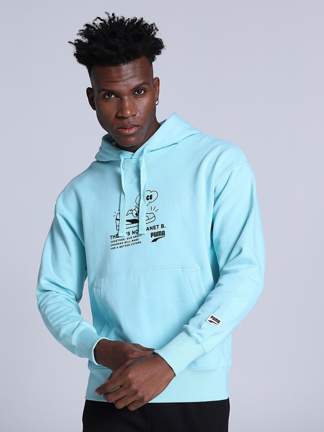 

Puma Men Downtown Graphic Printed Cotton Hoodie, Blue