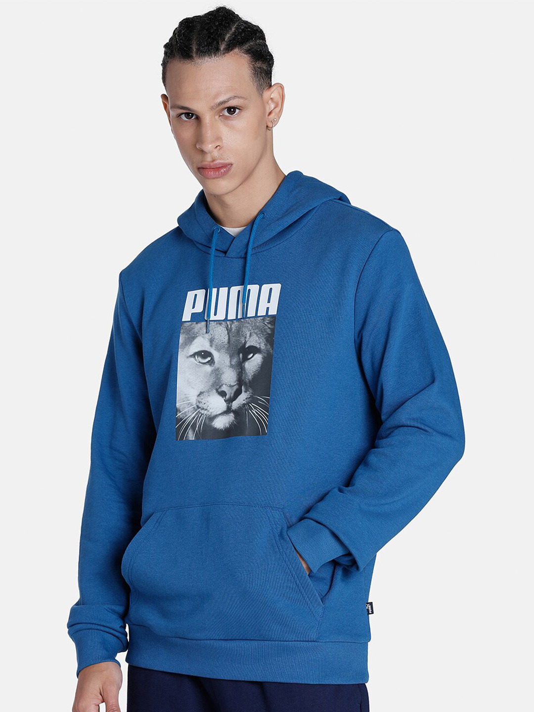 

Puma Regular Fit Cat Graphic Printed Cotton Hoodie Sweatshirt, Blue