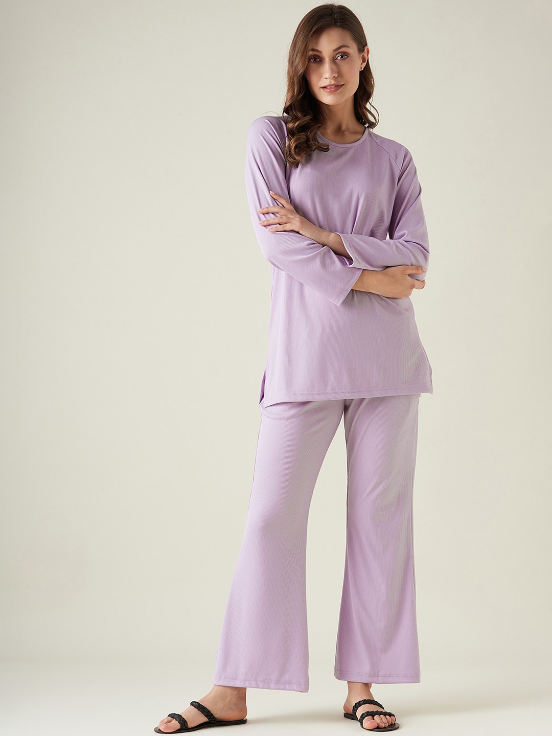 

The Kaftan Company Striped Night Suit, Lavender