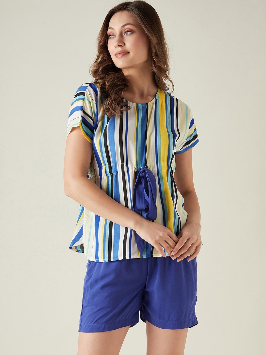 

The Kaftan Company Striped Night Suit, Blue