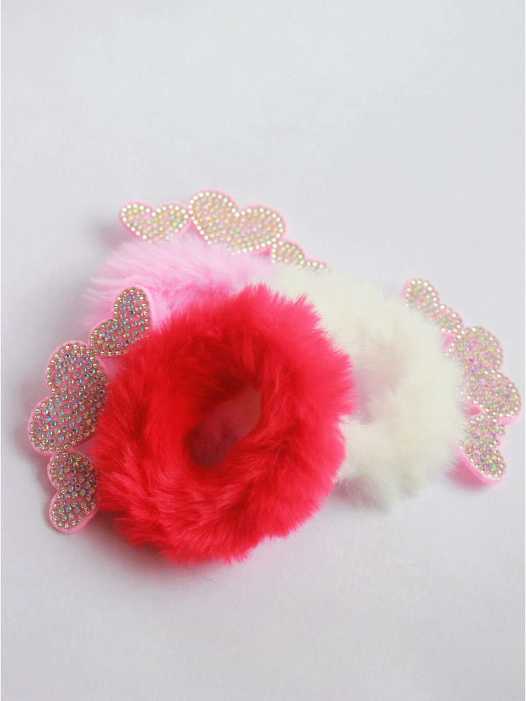 

Choko Girls Pack of 3 Fur Ponytail Holders, Pink