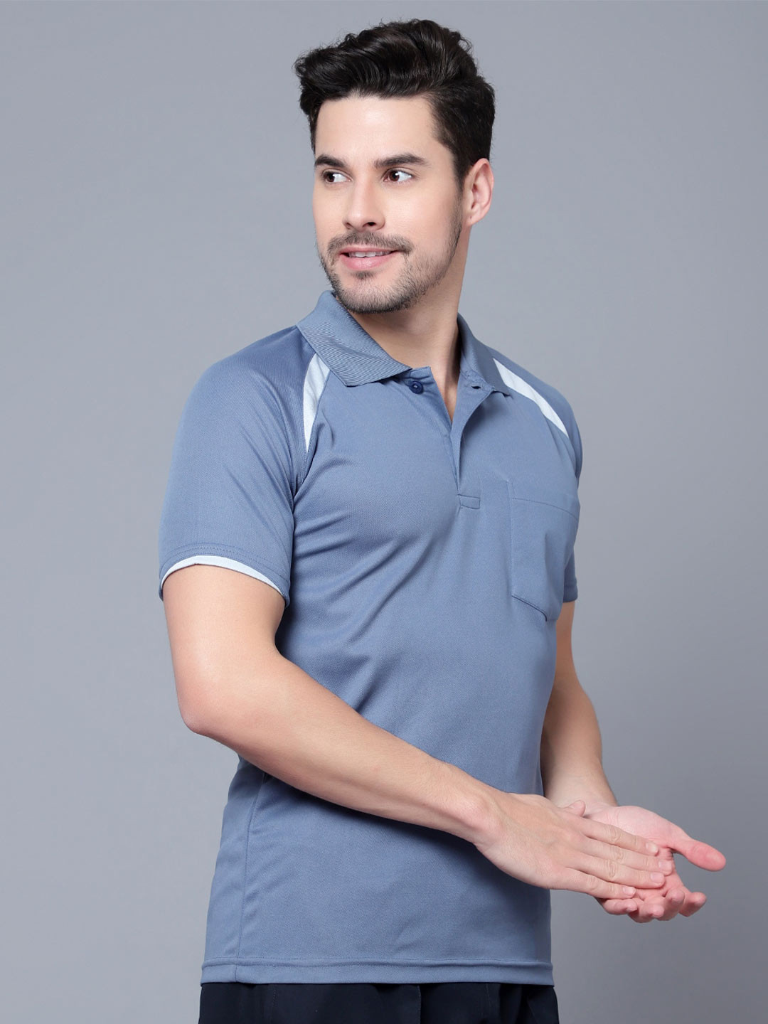 

Shiv Naresh 3D Chassis Raglon Sleeves Polo Collar T-shirt, Grey