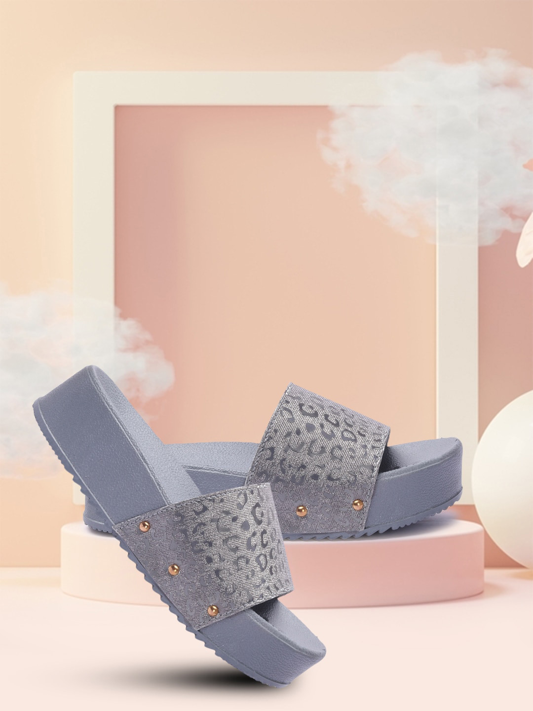 

TWIN TOES Women Slip On Open Toe Flats with Laser Cuts, Grey