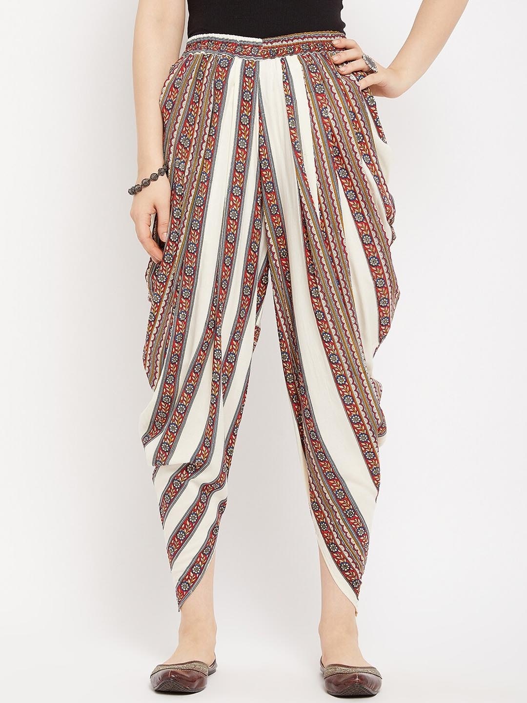 

TULIP 21 Striped Printed Cowl Dhoti Pants, Off white