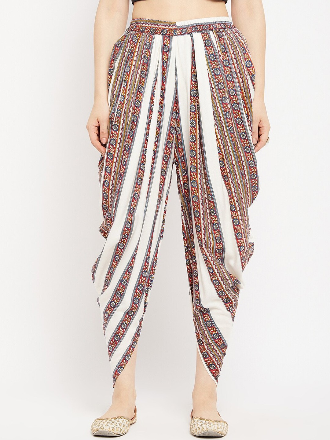 

TULIP 21 Striped Printed Cowl Dhoti Pants, White