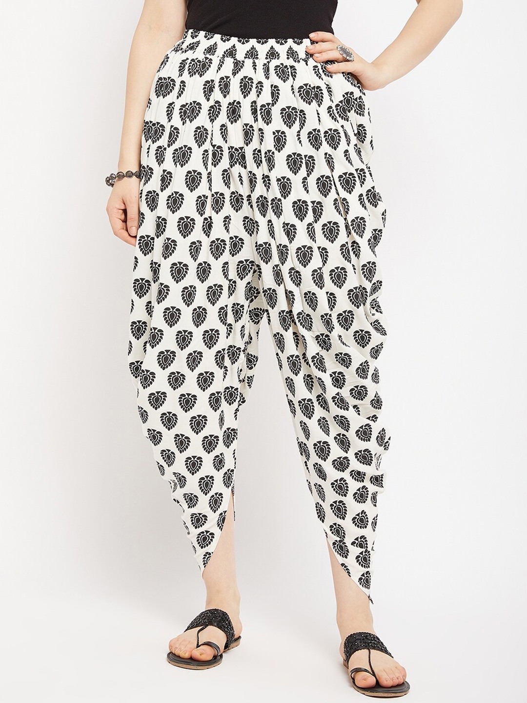 

TULIP 21 Ethnic Motif Printed Cowl Dhoti Pants, Off white