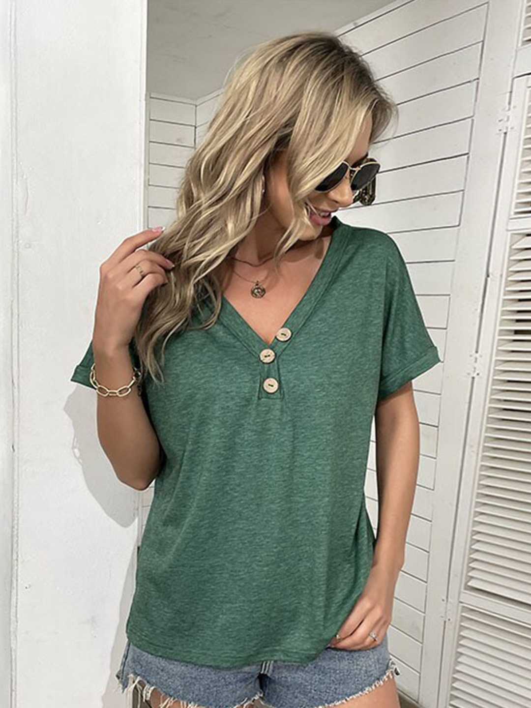 

StyleCast V-Neck Knitted Top, Green