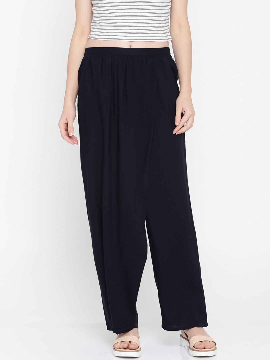 

Annabelle by Pantaloons Women Navy Blue Comfort Fit Solid Trousers