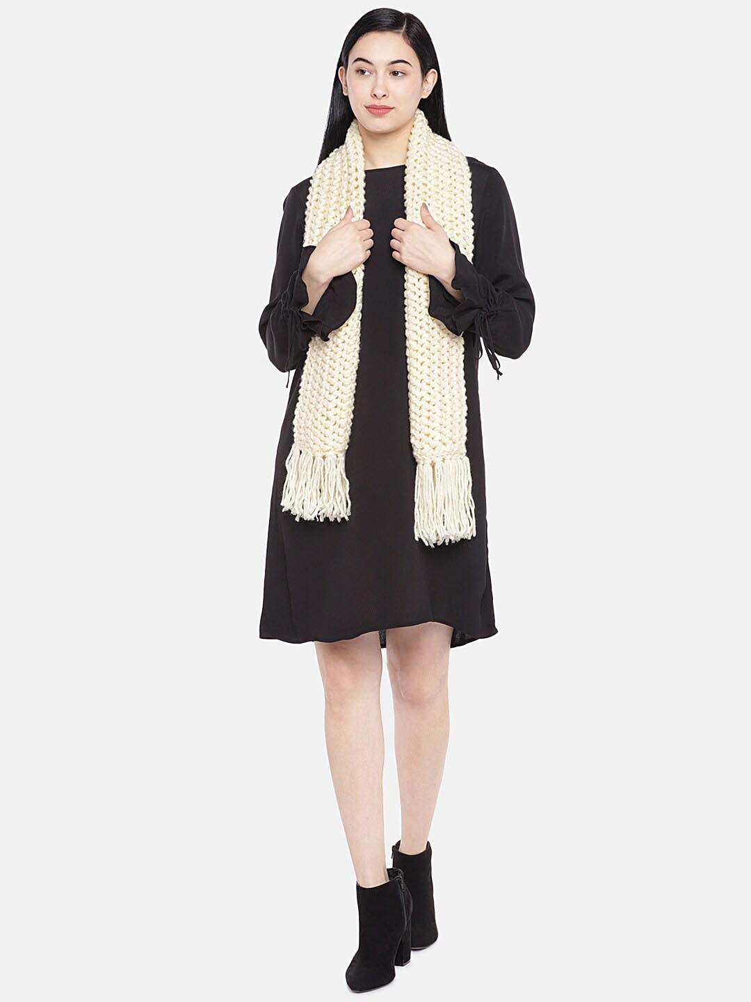 

Magic Needles Women Self Design Acrylic Scarf, Cream